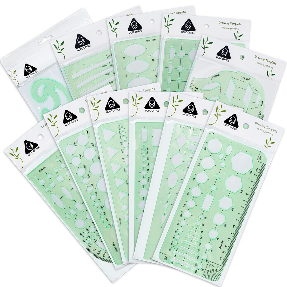 UCEC Office Geometric Drawing Templates, Plastic Measuring Ruler Templates 13PCS